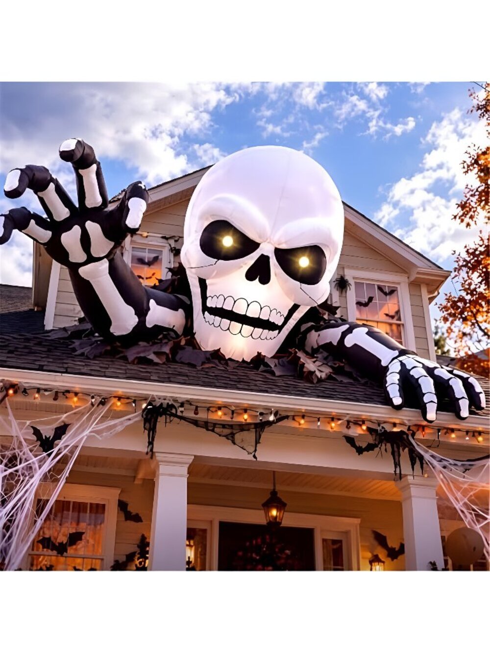 3 Pcs Giant Halloween Inflatable Skeleton with LED Lights Outdoor Decors